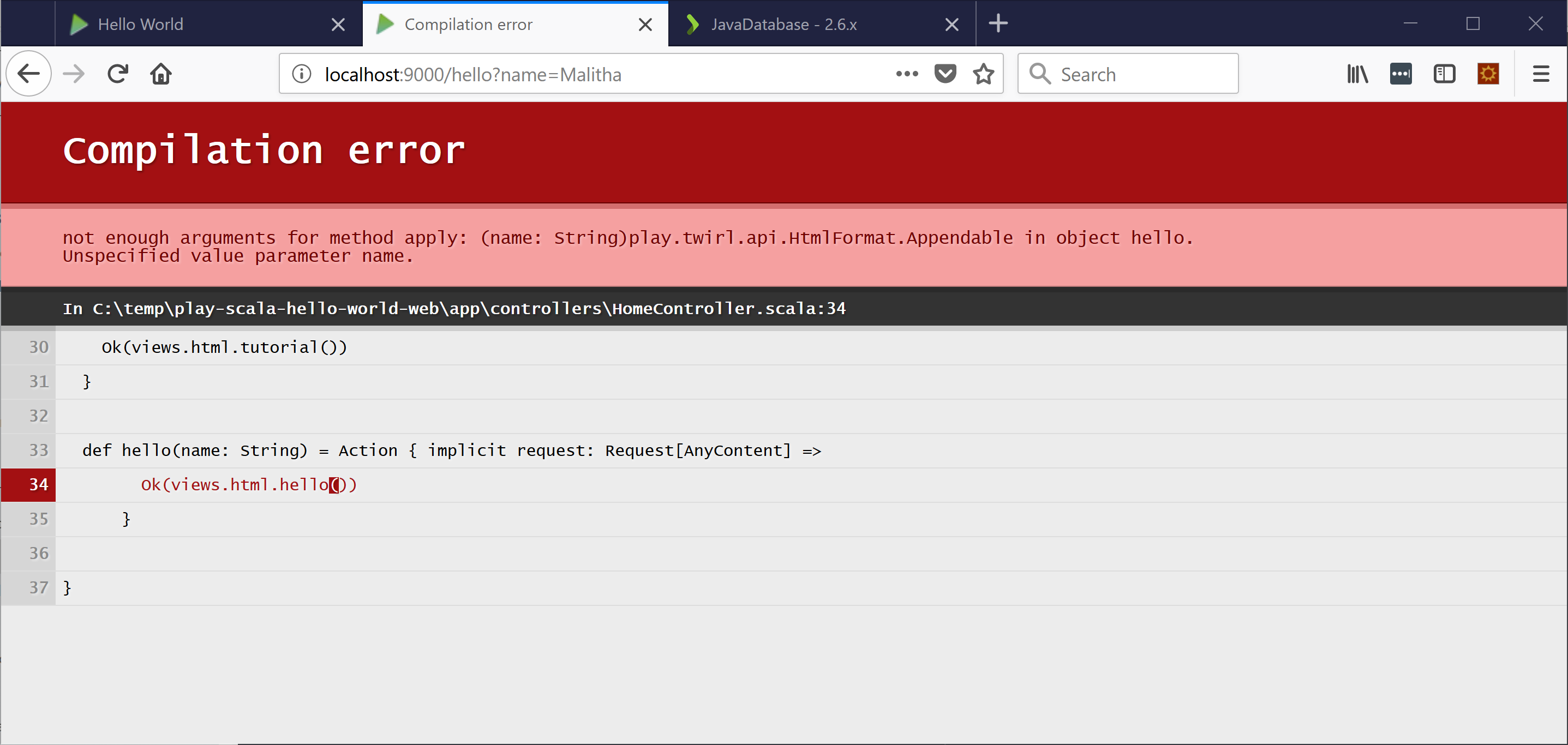 Error message